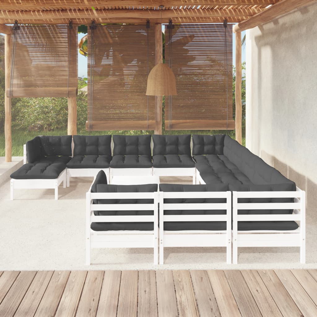 Trädgårdssoffa 13-Sits Med Grå Dynor Massiv Furu