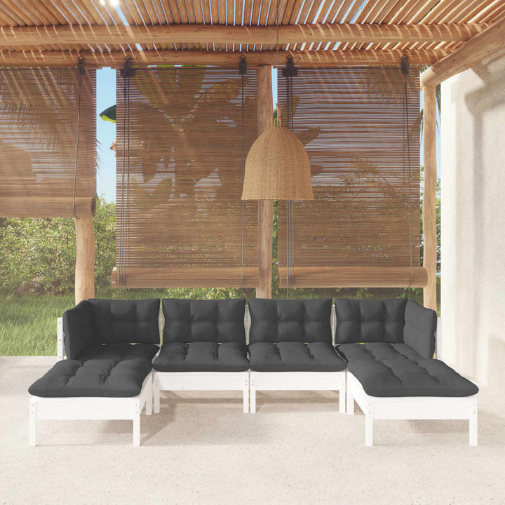 Loungegrupp Med Gräddvita Dynor 6 Delar Massiv Furu