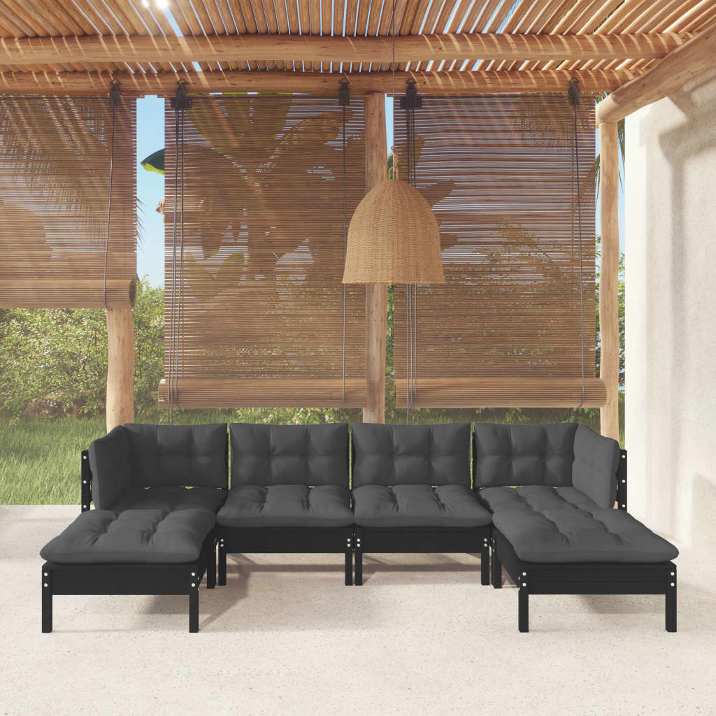 Loungegrupp Med Gräddvita Dynor 6 Delar Massiv Furu