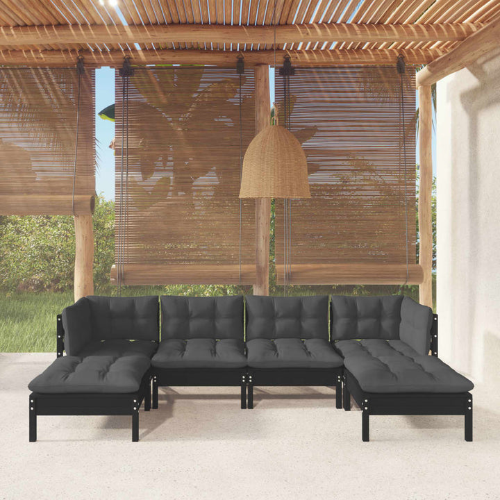 Loungegrupp Med Gräddvita Dynor 6 Delar Massiv Furu