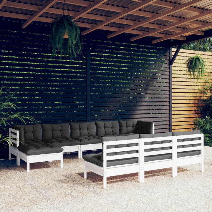 Loungegrupp Med Gräddvita Dynor 10 Delar Massiv Furu