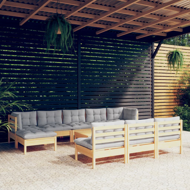 Loungegrupp För Trädgården Med Dynor 11 Delar Massiv Furu