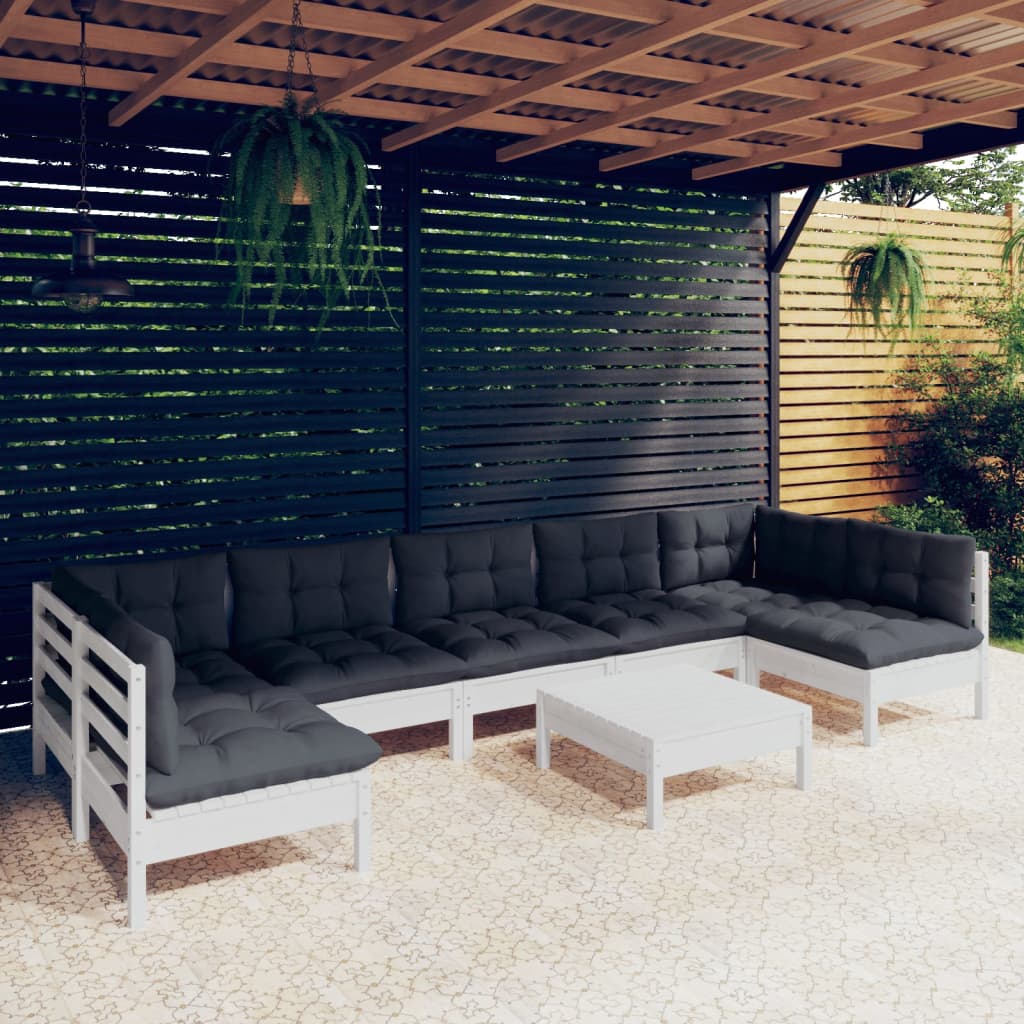 Loungegrupp För Trädgården Med Dynor 8 Delar Massiv Furu