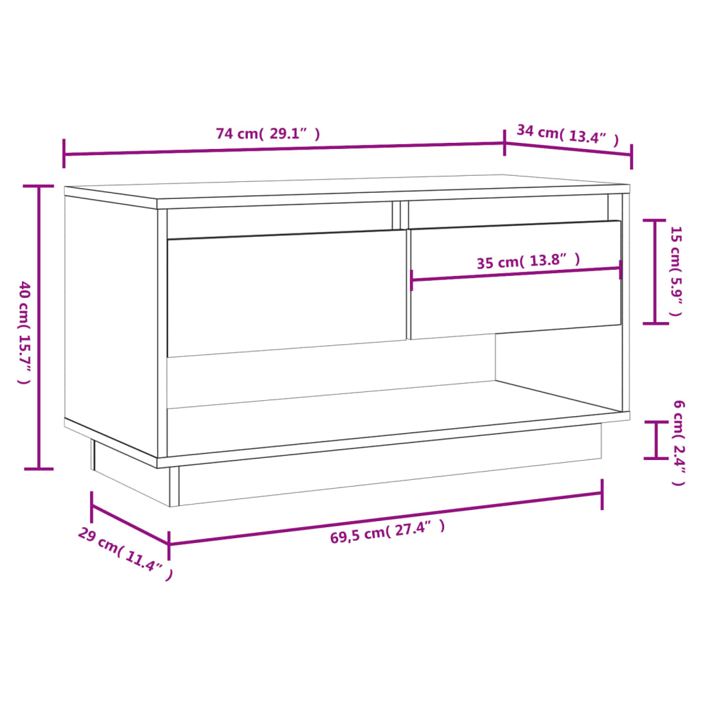 Tv-Bänk 74X34X40 Cm Massiv Furu