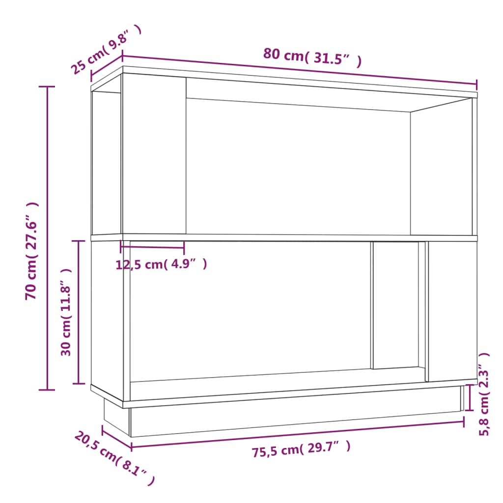 Bokhylla/Rumsavdelare 80X25X70 Cm Massiv Furu