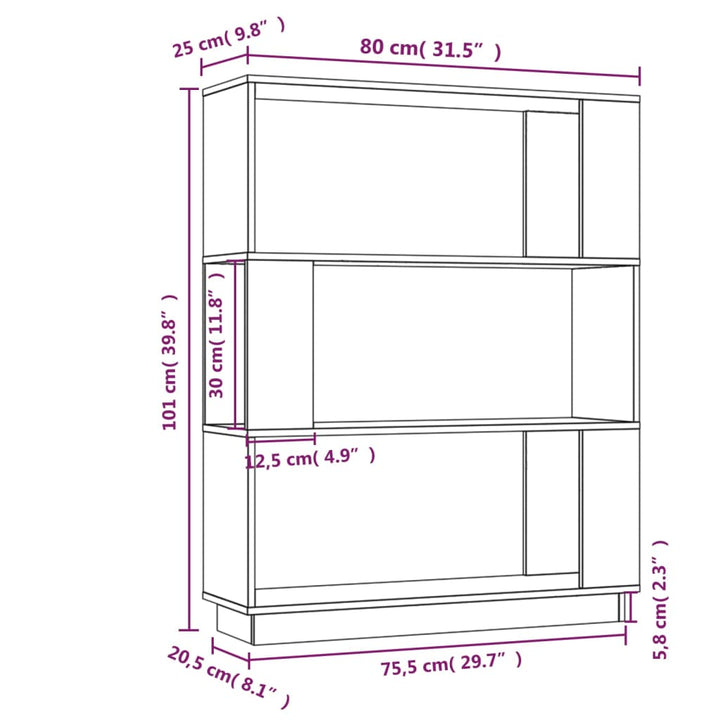Bokhylla/Rumsavdelare 80X25X101 Cm Massiv Furu