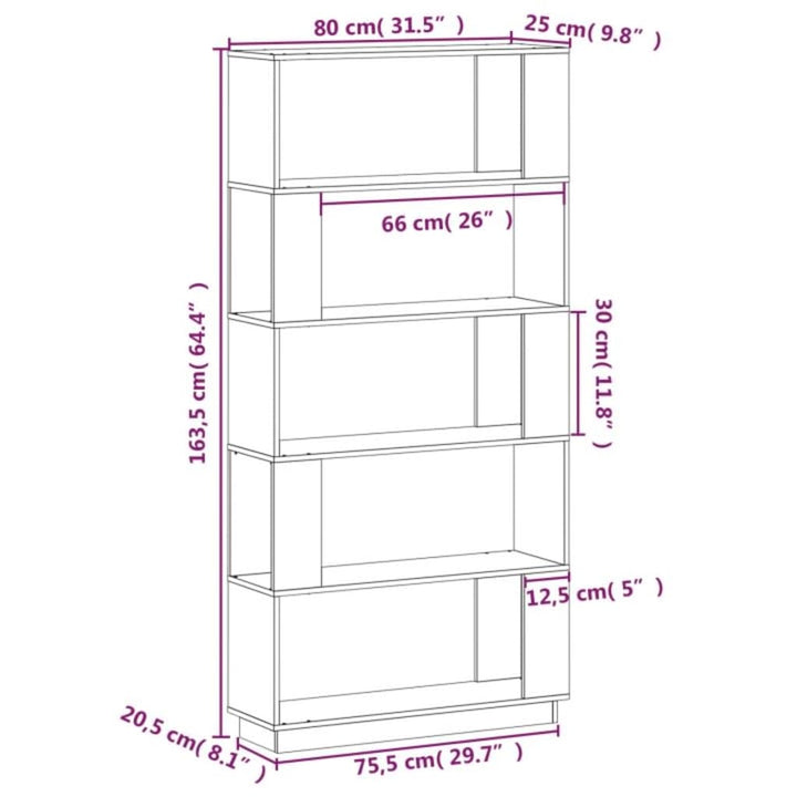 Bokhylla/Rumsavdelare 80X25X163,5 Cm Massiv Furu