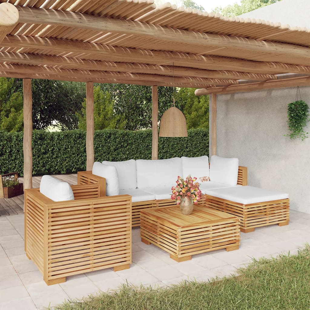 Loungegrupp För Trädgården Med Dynor 3 Delar Massiv Teak