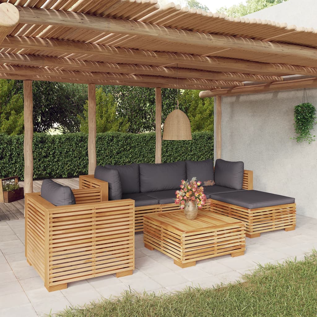 Loungegrupp För Trädgården Med Dynor 6 Delar Massiv Teak