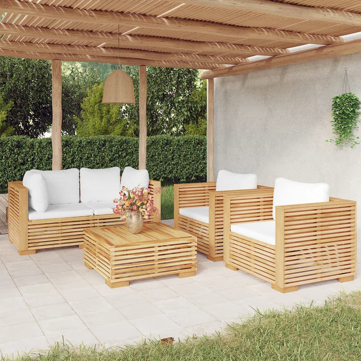 Loungegrupp För Trädgården Med Dynor 3 Delar Massiv Teak