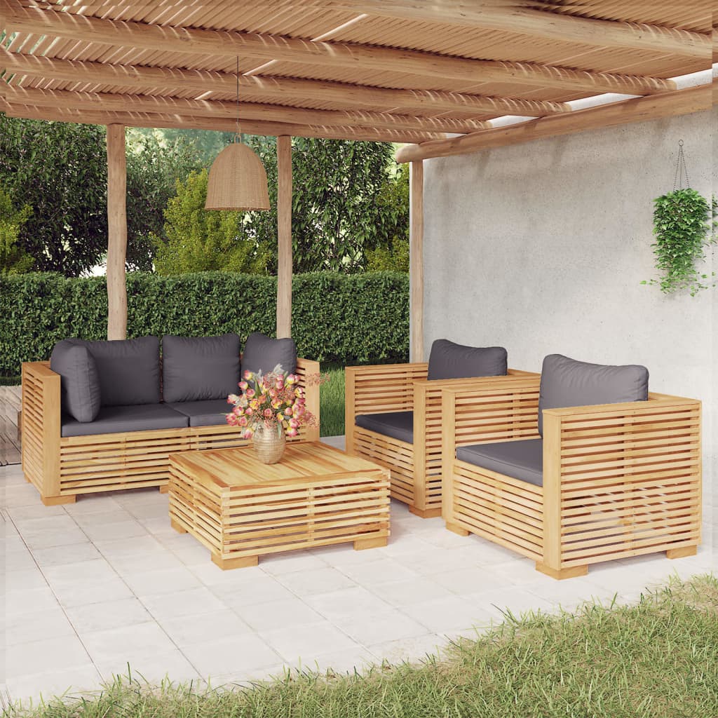 Loungegrupp För Trädgården Med Dynor 6 Delar Massiv Teak
