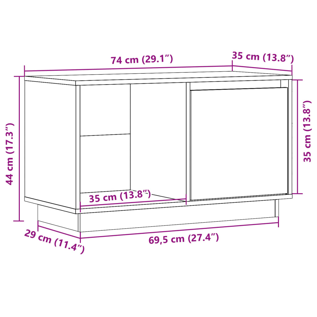 Tv-Bänk 74X35X44 Cm Massiv Furu