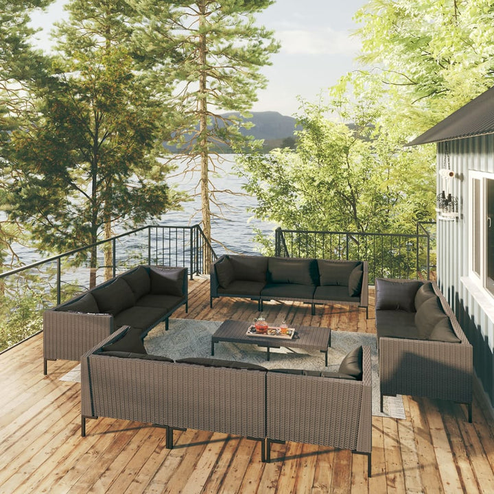 Loungegrupp För Trädgården M Dynor 8 Delar Konstrotting Mörkgrå