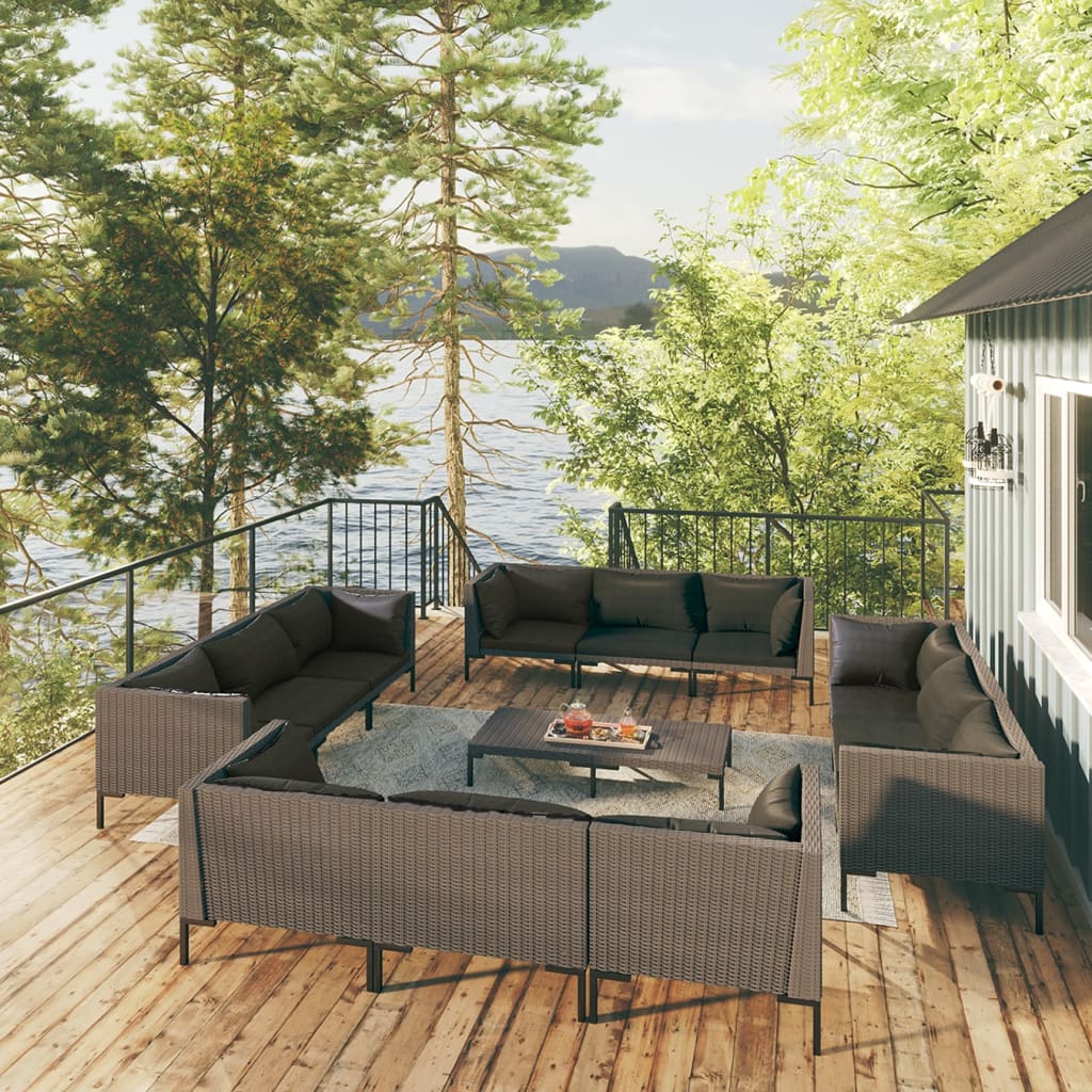 Loungegrupp För Trädgården M Dynor 8 Delar Konstrotting Mörkgrå