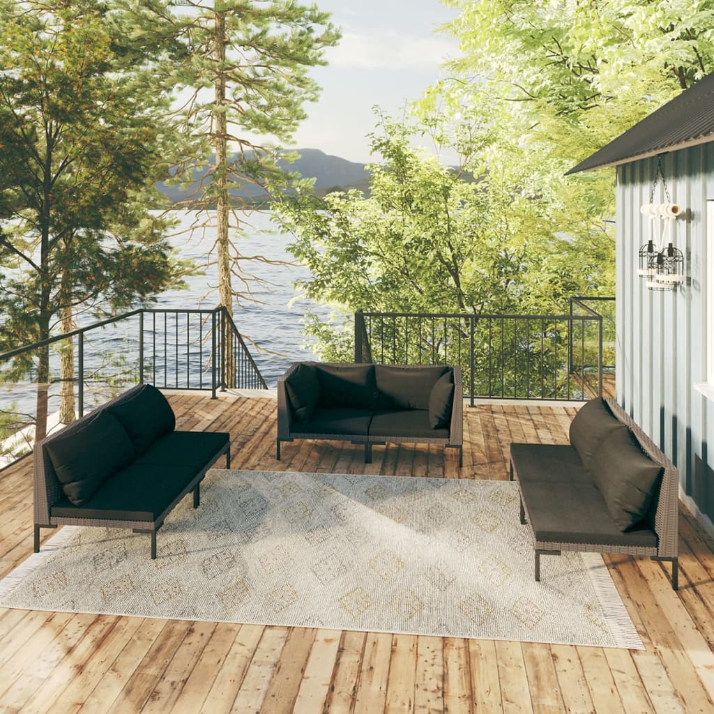 Loungegrupp För Trädgården M Dynor 4 Delar Konstrotting Mörkgrå