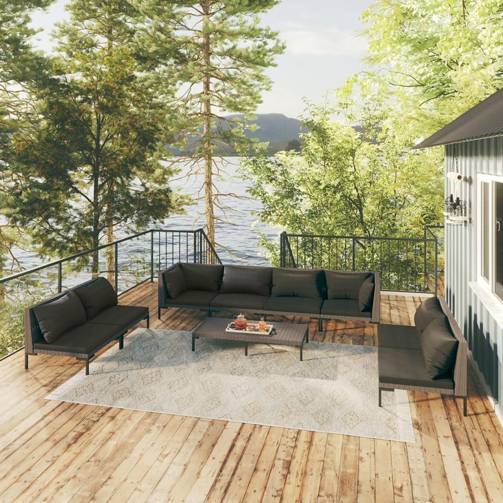 Loungegrupp För Trädgården M Dynor 4 Delar Konstrotting Mörkgrå
