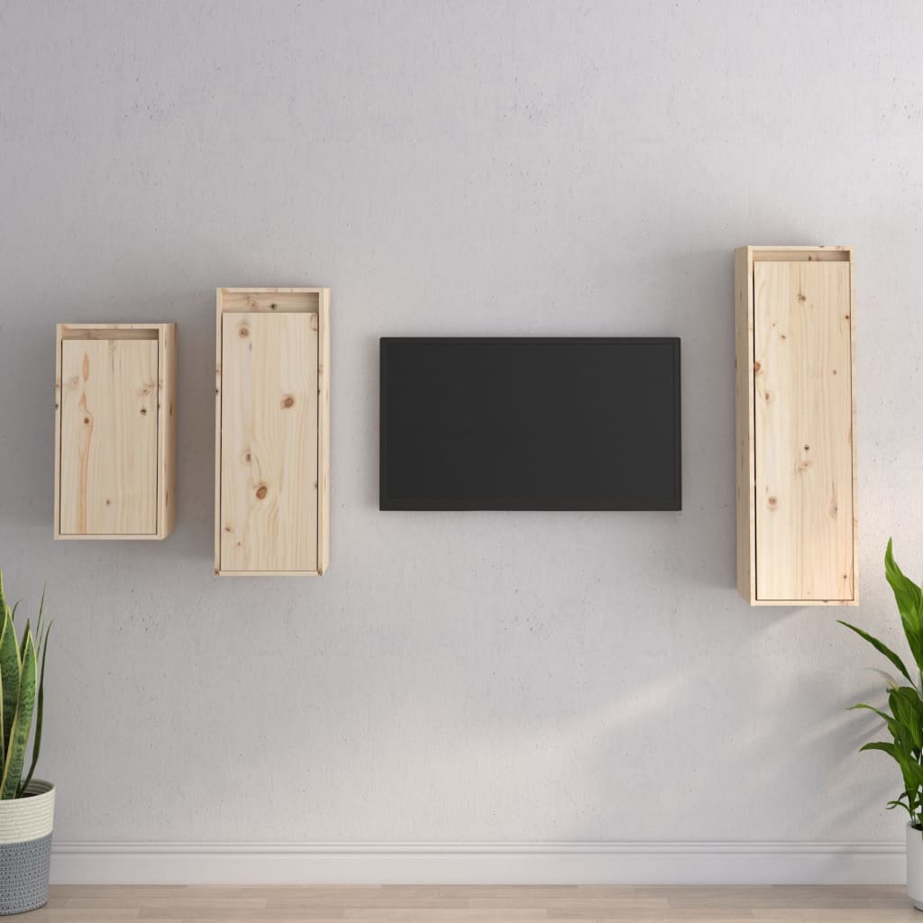 Tv-Bänk 3 St Massiv Furu