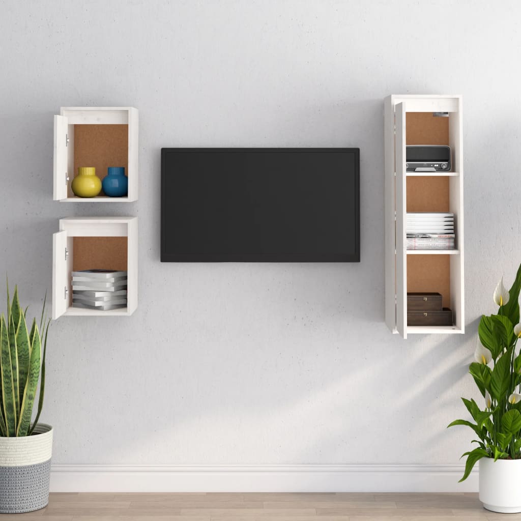Tv-Bänk 3 St Massiv Furu