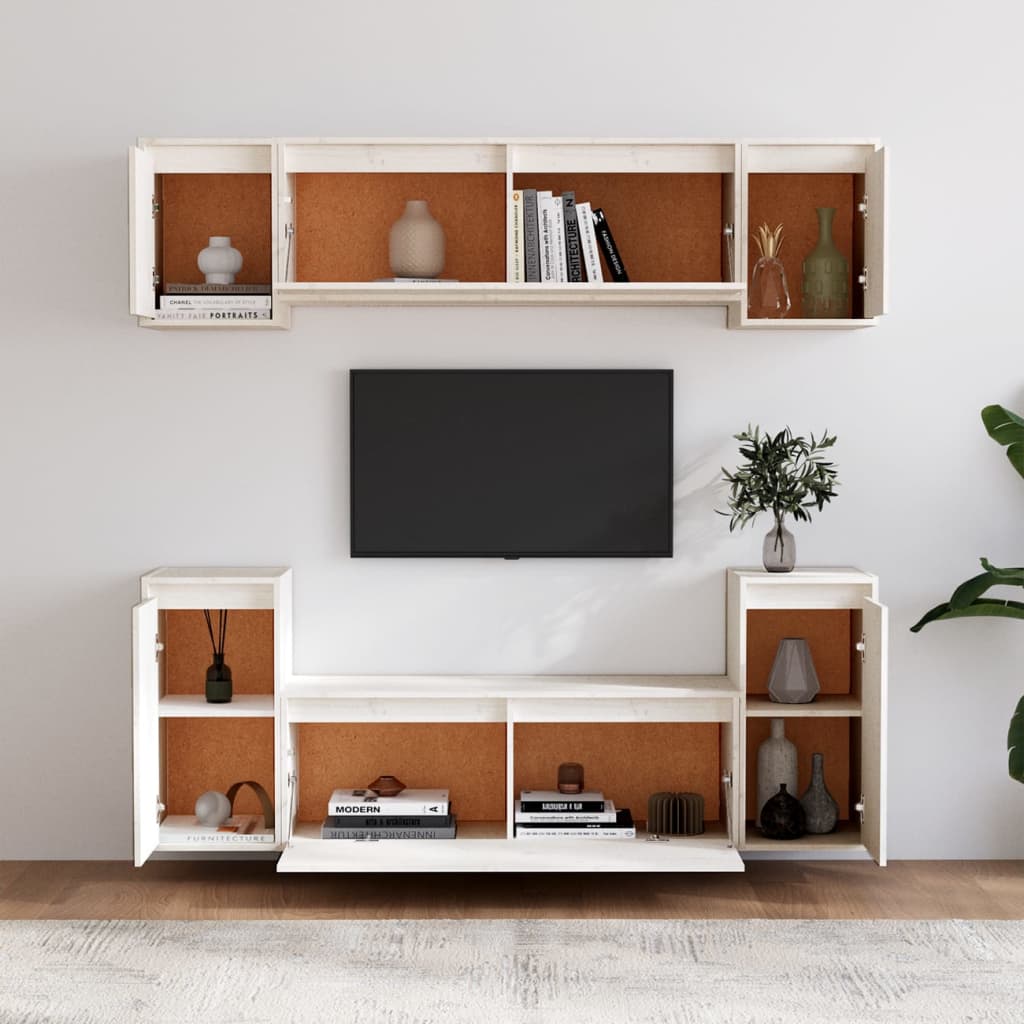 Tv-Bänk 6 Delar Massiv Furu