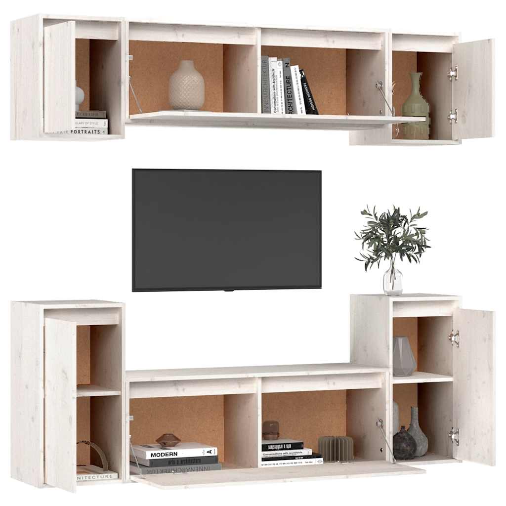Tv-Bänk 6 Delar Massiv Furu