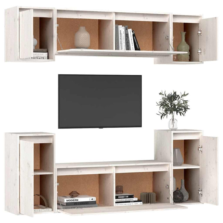 Tv-Bänk 6 Delar Massiv Furu