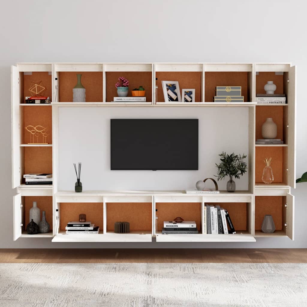 Tv-Bänk 8 Delar Massiv Furu