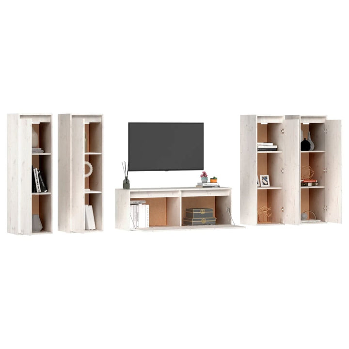 Tv-Bänk 5 Delar Massiv Furu