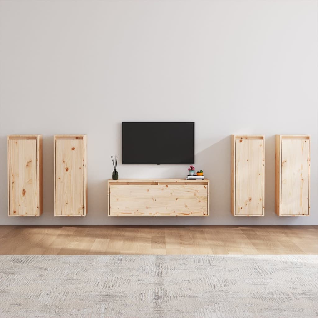 Tv-Bänk 5 Delar Massiv Furu