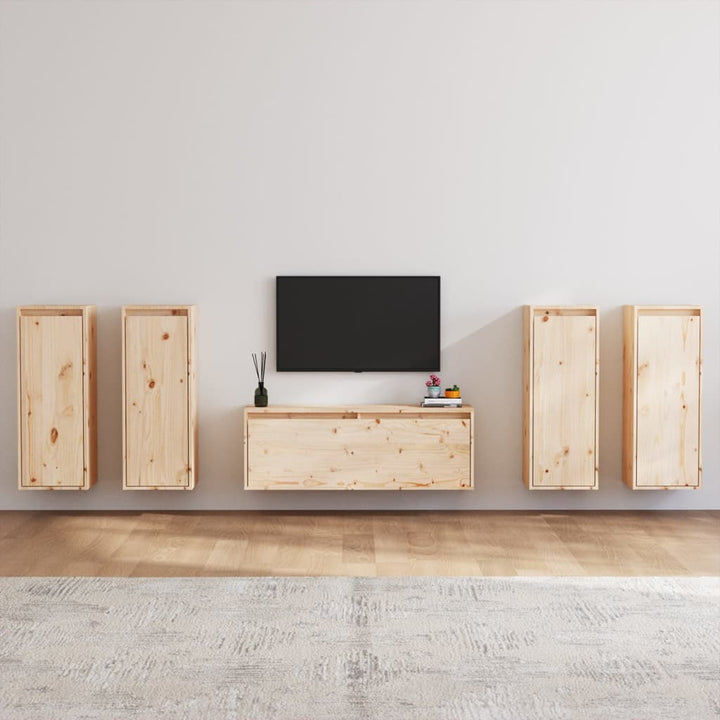 Tv-Bänk 5 Delar Massiv Furu
