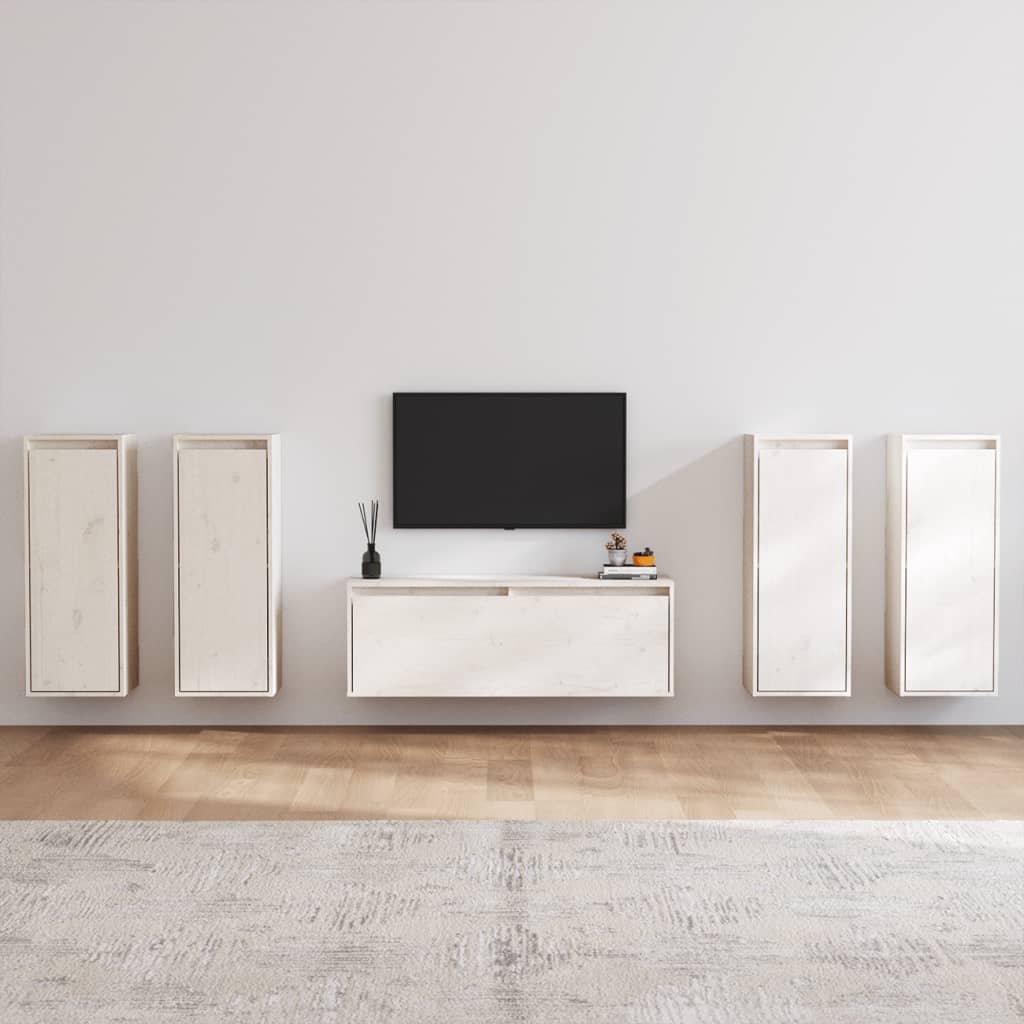 Tv-Bänk 5 Delar Massiv Furu