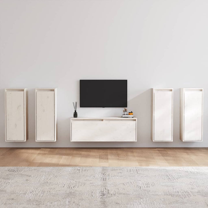 Tv-Bänk 5 Delar Massiv Furu