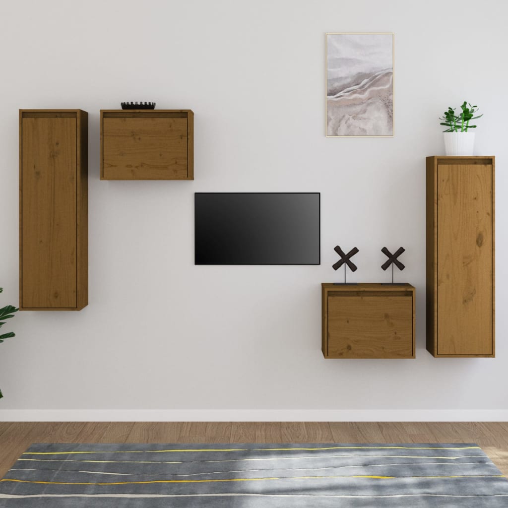 Tv-Bänk 4 St Massiv Furu