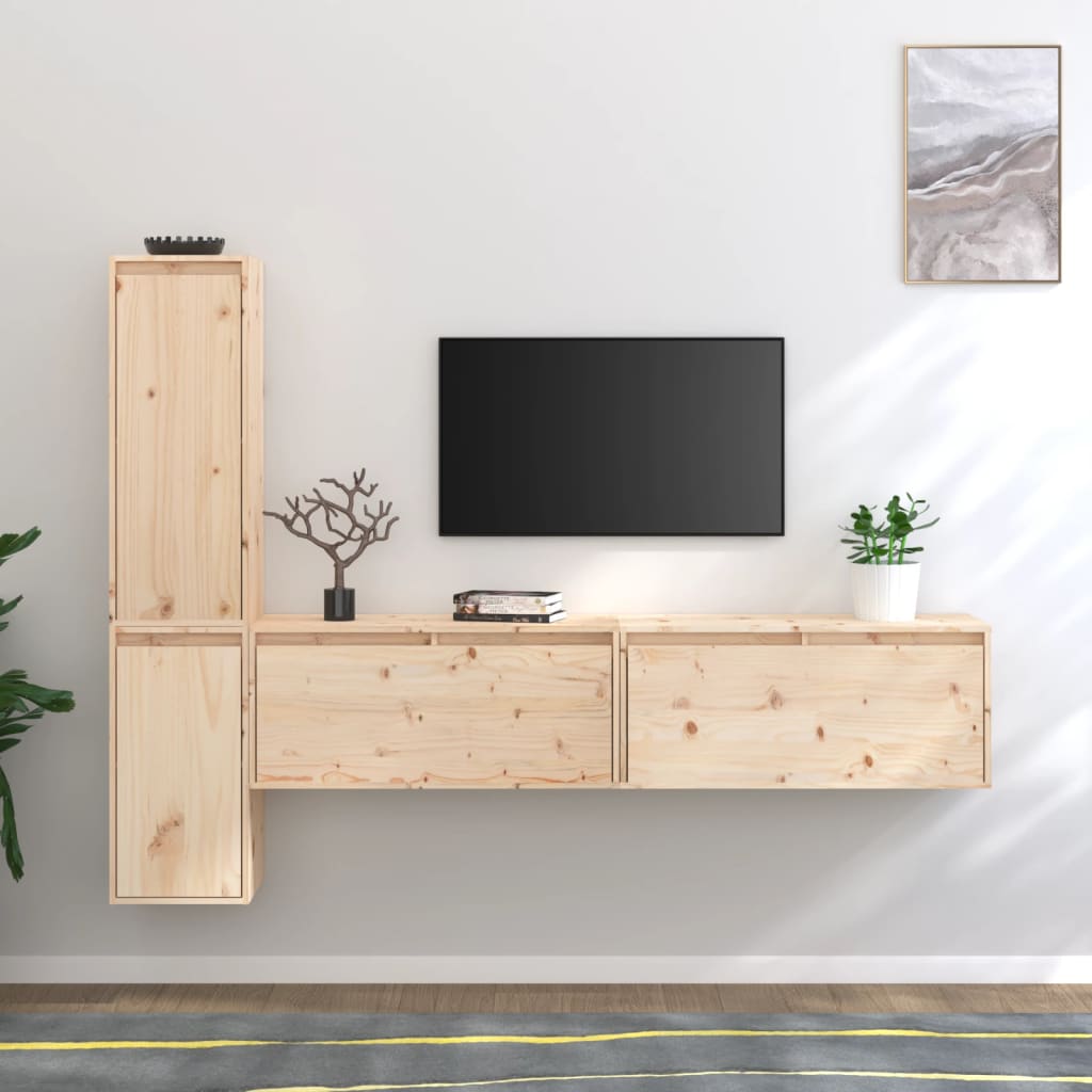 Tv-Bänk 4 Delar Massiv Furu