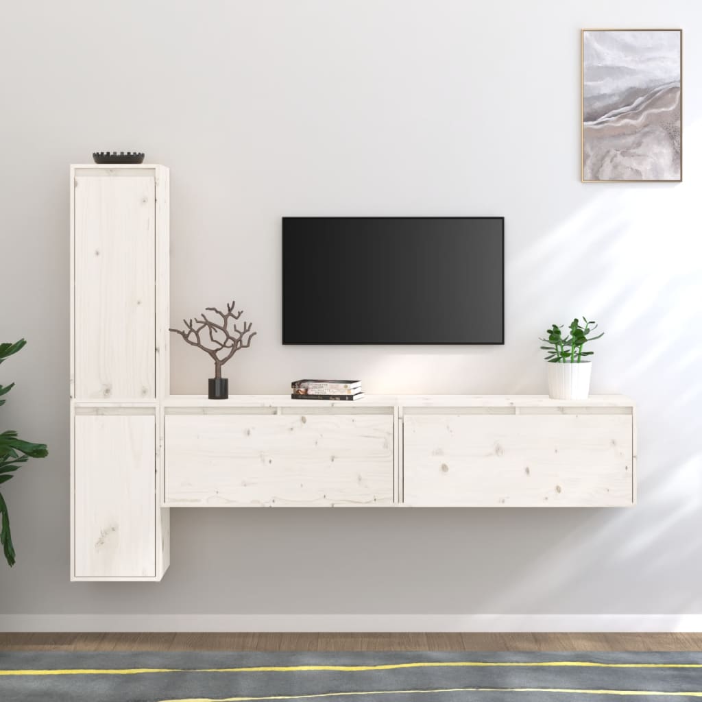 Tv-Bänk 4 Delar Massiv Furu
