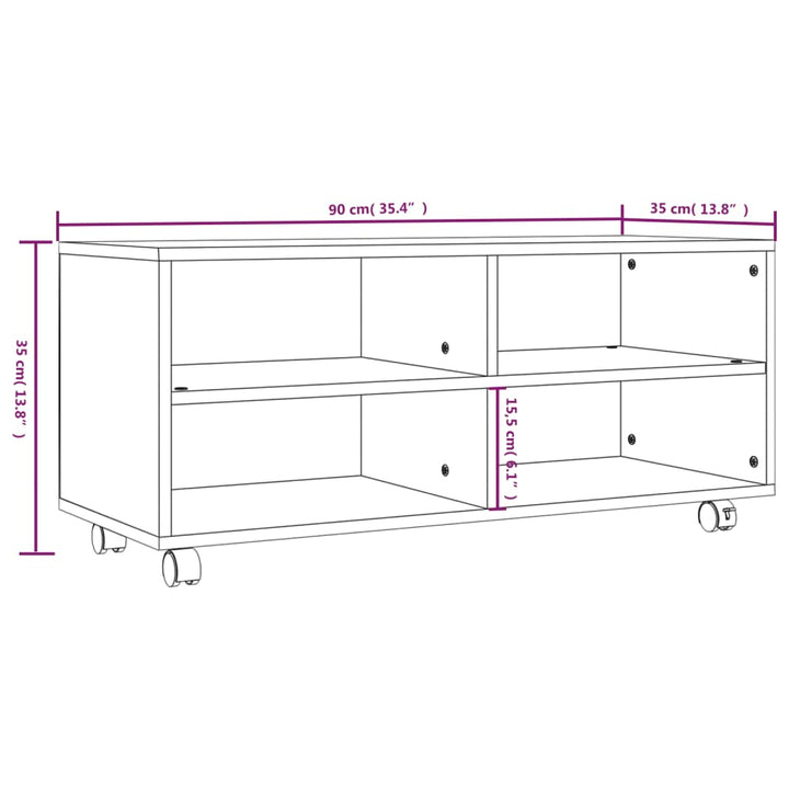 Tv-Bänk Med Hjul 90X35X35 Cm Konstruerat Trä