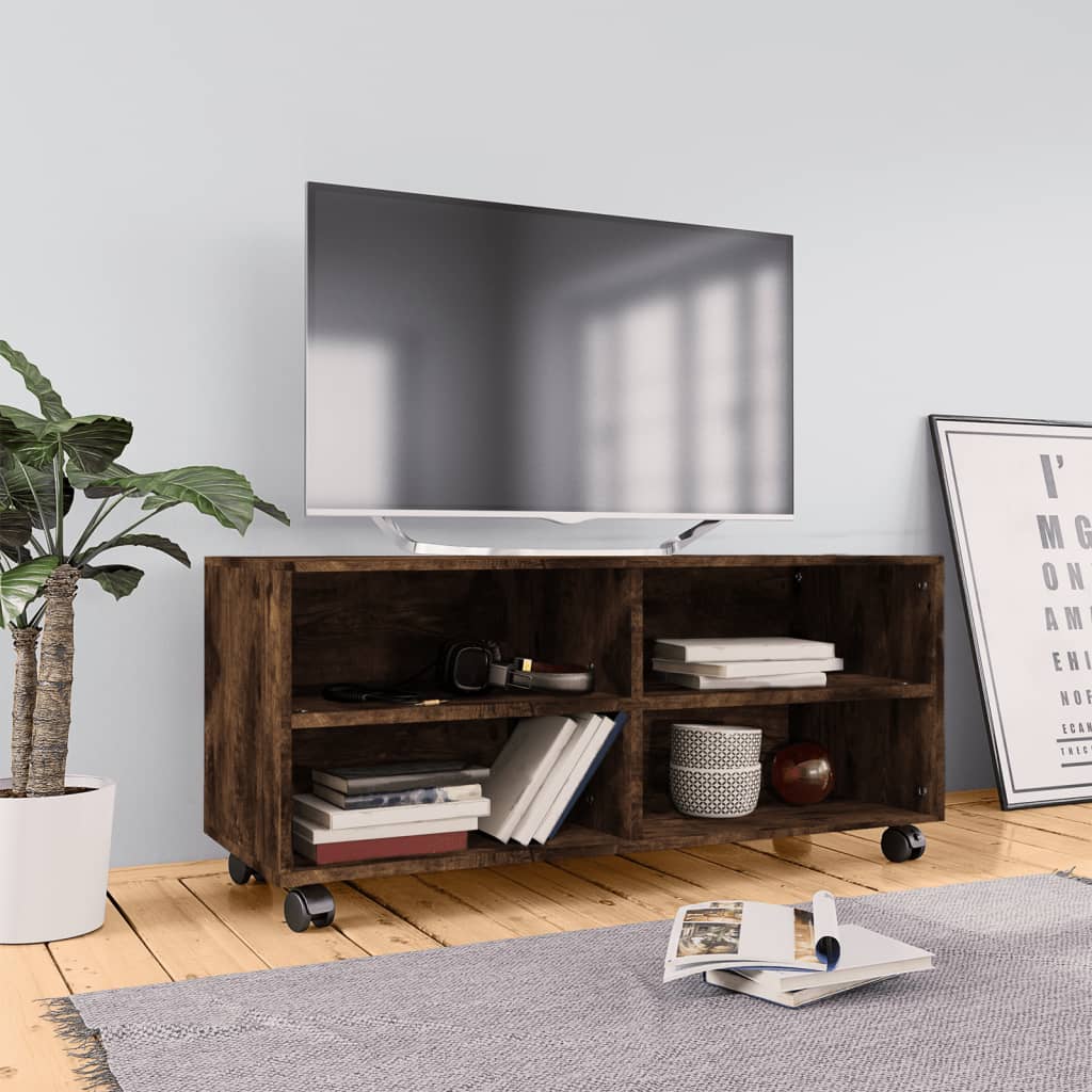 Tv-Bänk Med Hjul 90X35X35 Cm Konstruerat Trä