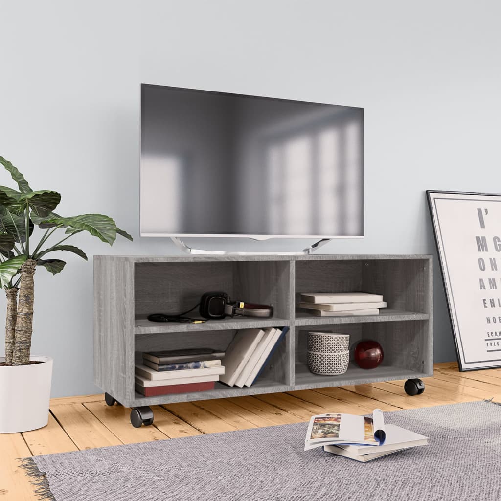 Tv-Bänk Med Hjul 90X35X35 Cm Konstruerat Trä