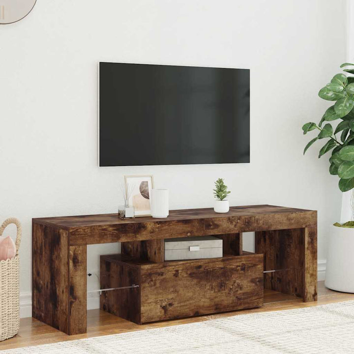 Tv-Bänk Med Led-Lampor Åldrat Trä 120X36,5X40Cm Konstruerat Trä