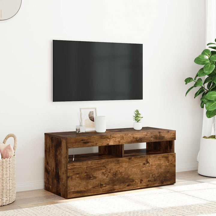 Tv-Bänk Med Led-Lampor 60X35X40 Cm Konstruerat Trä