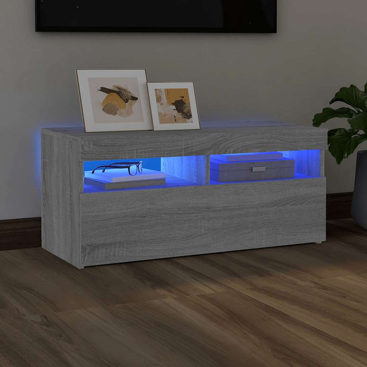 Tv-Bänk Med Led-Lampor 60X35X40 Cm Konstruerat Trä
