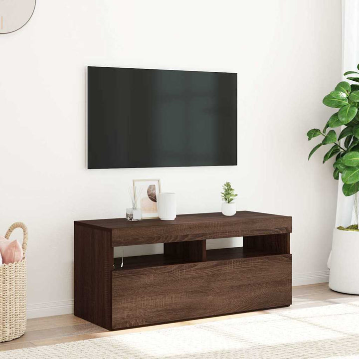 Tv-Bänk Med Led-Lampor 60X35X40 Cm Konstruerat Trä