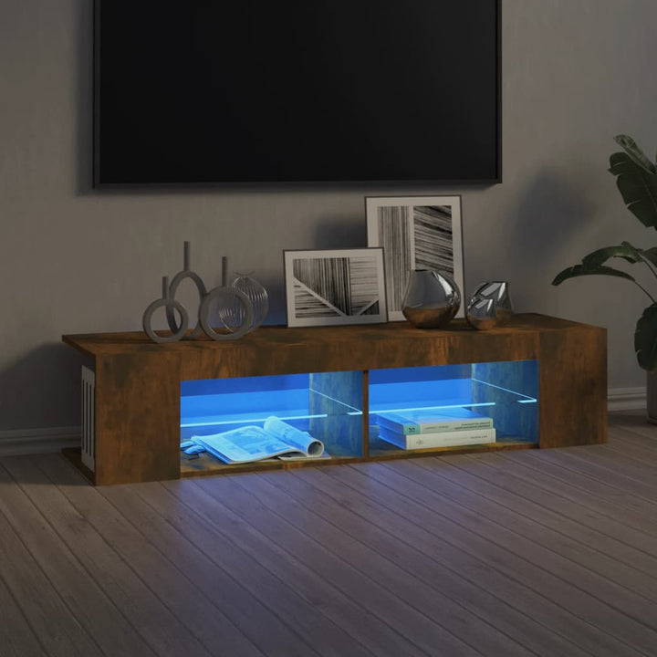 Tv-Bänk Med Led-Lampor Åldrat Trä 135X39X30 Cm Konstruerat Trä