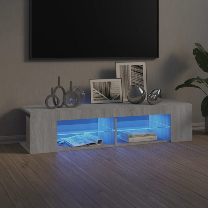 Tv-Bänk Med Led-Lampor Åldrat Trä 135X39X30 Cm Konstruerat Trä