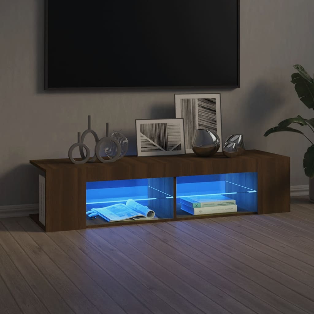 Tv-Bänk Med Led-Lampor Åldrat Trä 135X39X30 Cm Konstruerat Trä