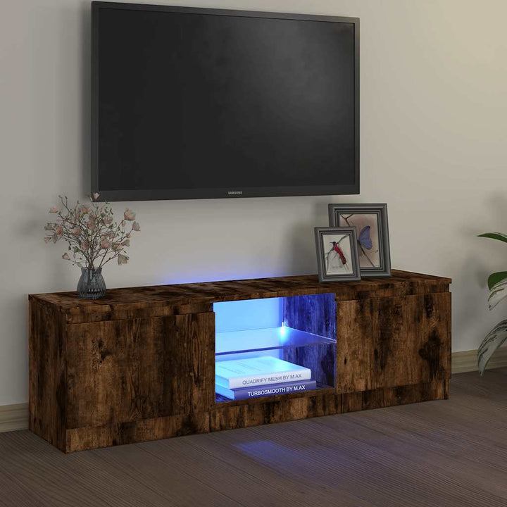 Tv-Bänk Med Led-Lampor Konstruerat Trä