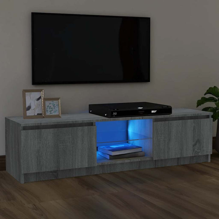Tv-Bänk Med Led-Lampor Konstruerat Trä