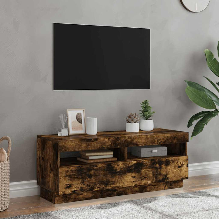 Tv-Bänk Med Led-Lampor 100X35X40 Cm Konstruerat Trä