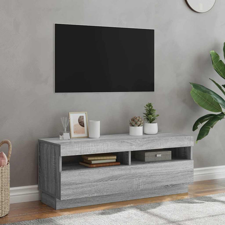 Tv-Bänk Med Led-Lampor 100X35X40 Cm Konstruerat Trä
