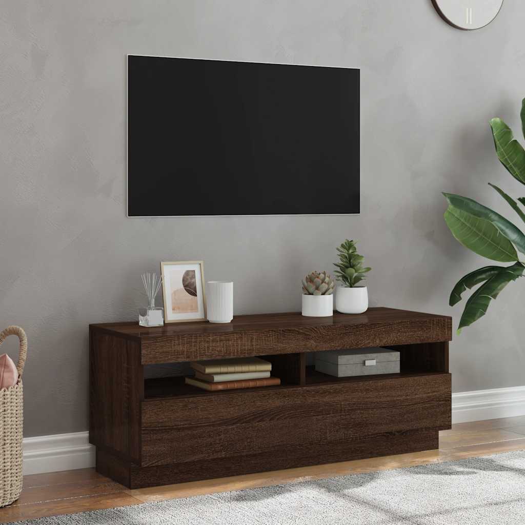 Tv-Bänk Med Led-Lampor 100X35X40 Cm Konstruerat Trä