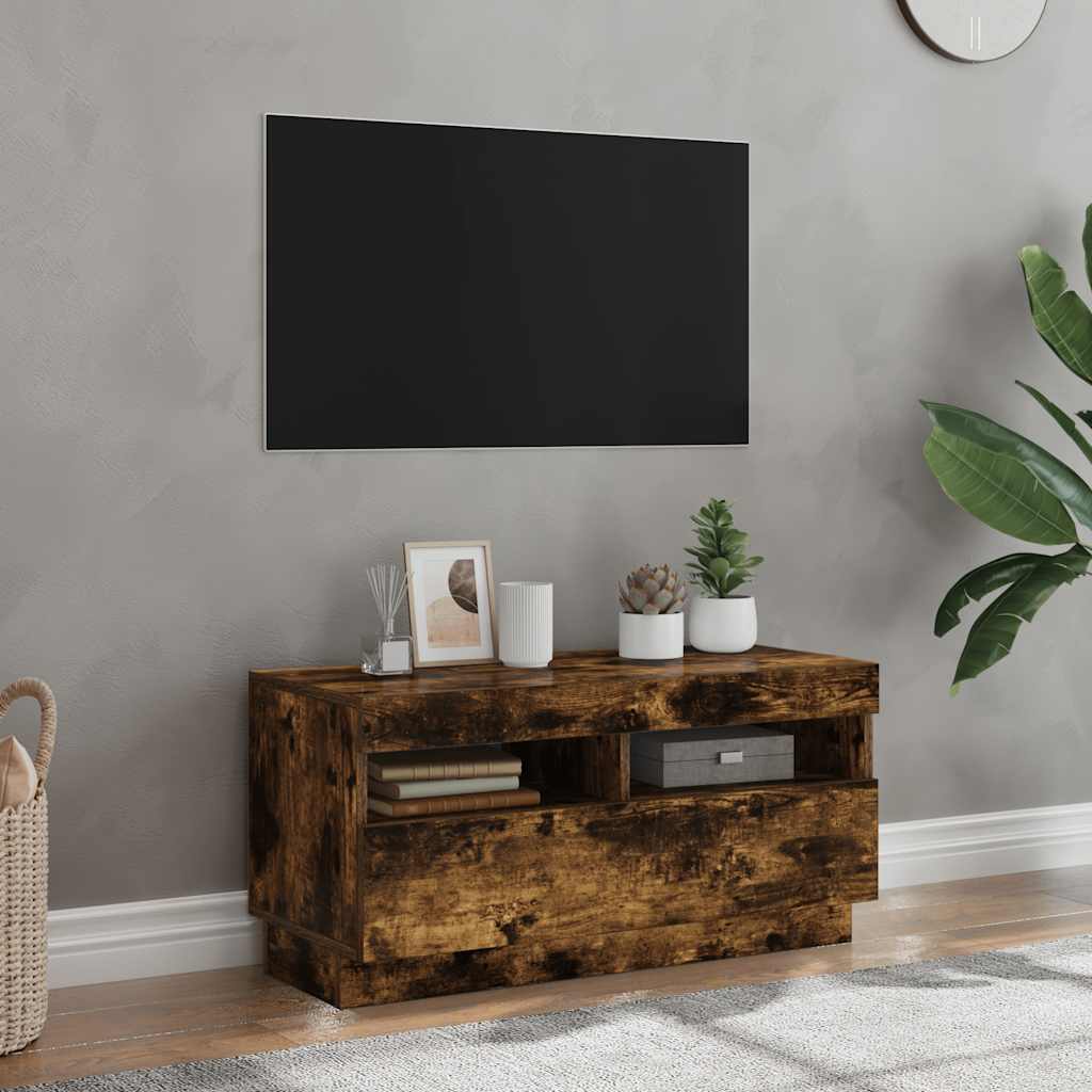 Tv-Bänk Med Led-Lampor 100X35X40 Cm Konstruerat Trä